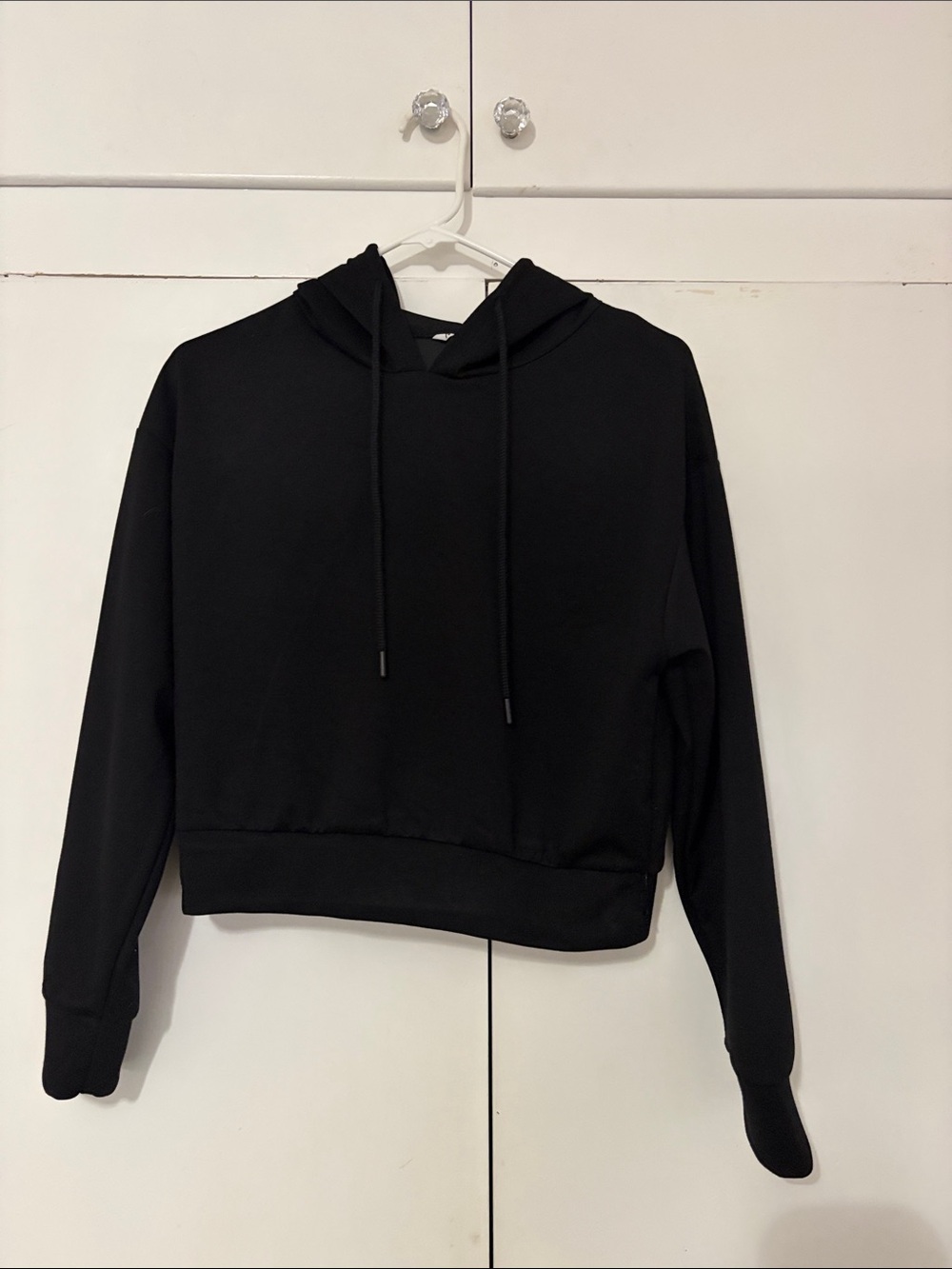 Black Cropped Hoodie Top - Women's Casual Pullover